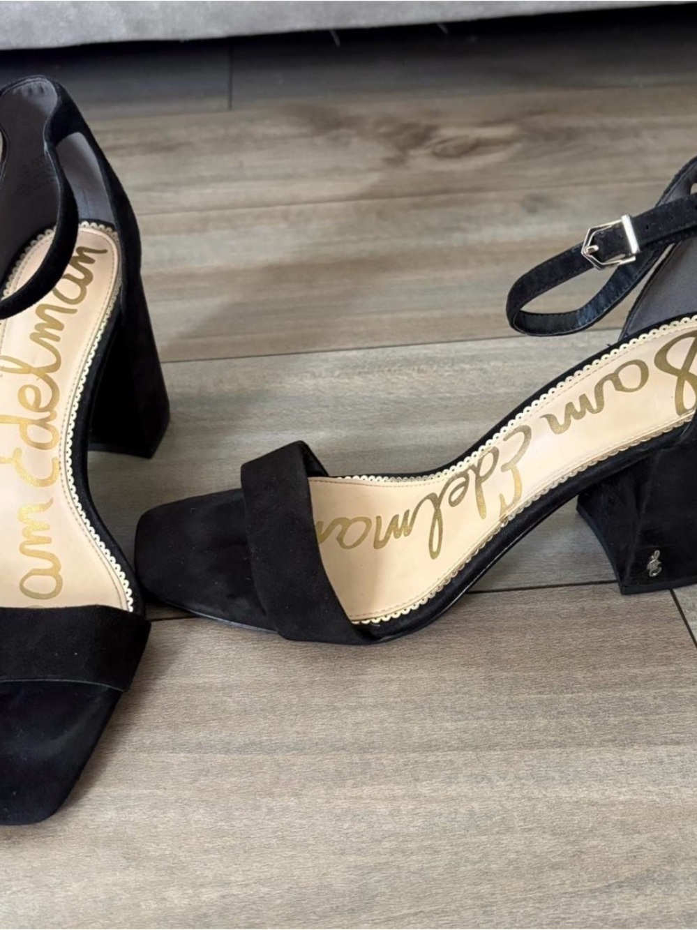 Sam Edelman Black Suede Ankle Strap Block Heels